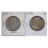 1948-D & 1949-P Franklin Silver Half Dollars