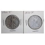 1920-P & 1921-S Walking Liberty Silver Half Dollar