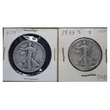 1934-P & 1933-S Walking Liberty Silver Half Dollar