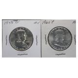 1958-D & 1960-P Franklin Silver Half Dollars