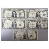 5pc US $1 Silver Certificates