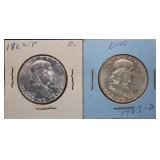 1962-P and 1963-D Franklin Silver Half Dollars