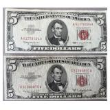 2pc $5 US Red Seal Notes