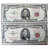 2pc $5 US Red Seal Notes