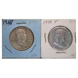 1948 & 1949-P Franklin Silver Half Dollars