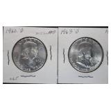 1962-D & 1963-D Franklin Silver Half Dollars