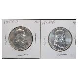 1958-D & 1959-D Franklin Silver Half Dollars