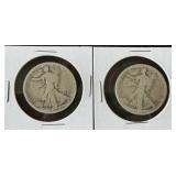 2pc Walking Liberty Silver Half Dollars