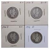 4pc Barber Silver Half Dollars