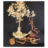 Rustic Wooden Sculpture and Vase Set