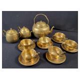 Brass Tea Set with Cups and Saucers