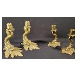 4 Brass Serpent Candlesticks