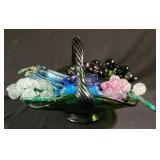 Hand Blown Glass Basket with Fruits