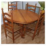 Oak Pedestal Table w/ Ladderback Chairs