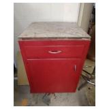 Red Wooden Garage Cabinet on Wheels