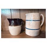 Two Ceramic Pitchers with Glaze Detailing