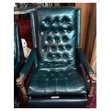 VTG Button-Tufted Vinyl Recliner with Wood Arms