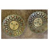 Pair of vtg India brass enamel decorative bowls