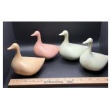 4 Vtg Minimalist Ceramic Duck Figurines