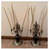 Pair of Vintage Silver & Black Wood Candelabras-