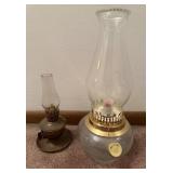 Oil Lamp w/a small vtg brass base oil lamp