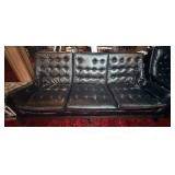 VTG Tufted Black Vinyl Sofa with Wood Accents