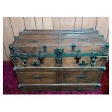 Wooden Steamer Trunk With Metal Hardware