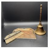 Vtg Brass Crumb Tray and Brush Set & Brass Bell