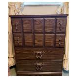 Vintage 1970s Oak Block Front Chest of Drawers