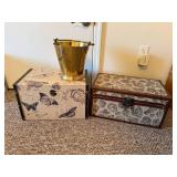 Decorative Storage Chests and Brass Bucket