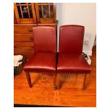 Two Red Faux Leather Chairs with Nailhead Trim