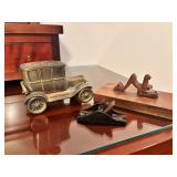 Vtg Die-Cast Coin Bank, Plane, Wooden Sculpture