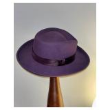 Purple Wool Hat With Ribbon Accent