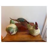 Ceramic Hens and Metal Pheasant Figures Decor