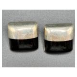 Mexico 925 Sterling Silver & Black Enamel Earring