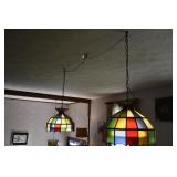 Pair of Vtg Stain Glass Swag Lamps