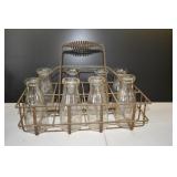 Metal Milk Crate w/ Pint Glass Milk Bottles