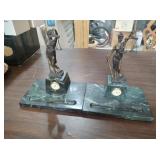 2 Marble Base Lady Justice Pen Holder with Clocks