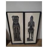 2 Framed Medieval Figures Prints