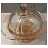 Vintage Pink Depression Glass Lidded Dish