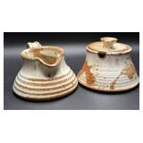 Stoneware Creamer and Covered Sugar Bowl