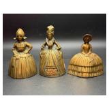 Three Solid Brass Lady Figurines