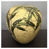 Glazed Ceramic Vase with Leaf Motif