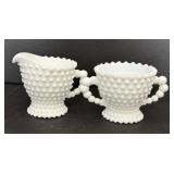 Hobnail Milk Glass Creamer, Sugar, and Vase