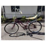 Burgundy Huffy Bicycle With Floral Seat