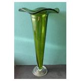 Green Handblown Glass Flared Vase