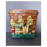 Painted Woven Wood Basket with Handle