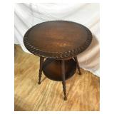 Round Oak Center Table with Shelf