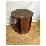 Octagonal Drum Table with Leather Inlay