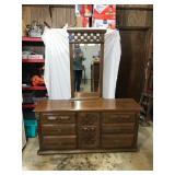 Oak Dresser with Mirror and 9 Drawers